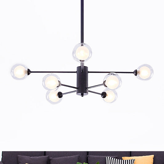 Black Crossed Lines Chandelier Light Contemporary 7 Lights Clear Glass Hanging Ceiling Light Clearhalo 'Ceiling Lights' 'Chandeliers' 'Modern Chandeliers' 'Modern' Lighting' 438524