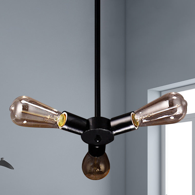 3/4/5 Lights Bare Bulb Chandelier Light Vintage Black Finish Metal Ceiling Light with Hanging Rod for Bar Clearhalo 'Cast Iron' 'Ceiling Lights' 'Chandeliers' 'Industrial Chandeliers' 'Industrial' 'Metal' 'Middle Century Chandeliers' 'Rustic Chandeliers' 'Tiffany' Lighting' 438534