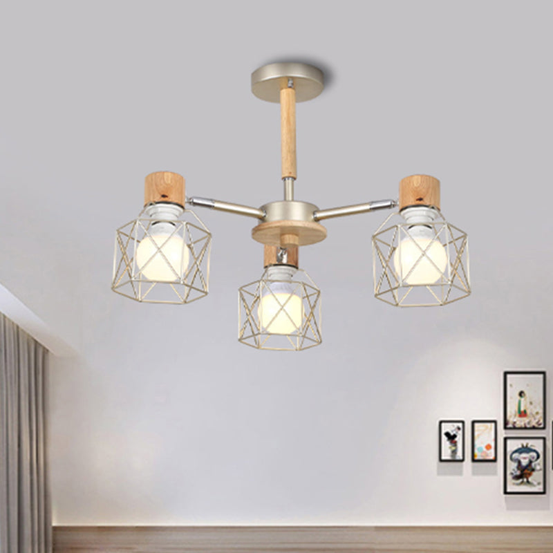 Cage Semi Flush Lamp Nordic Iron 3/6/8-Head Black/Green/Gold Ceiling Drop Pendant Lighting Clearhalo 'Ceiling Lights' 'Close To Ceiling Lights' 'Close to ceiling' 'Semi-flushmount' Lighting' 438537