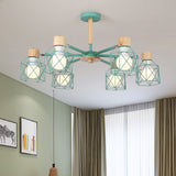 Cage Semi Flush Lamp Nordic Iron 3/6/8-Head Black/Green/Gold Ceiling Drop Pendant Lighting Clearhalo 'Ceiling Lights' 'Close To Ceiling Lights' 'Close to ceiling' 'Semi-flushmount' Lighting' 438539