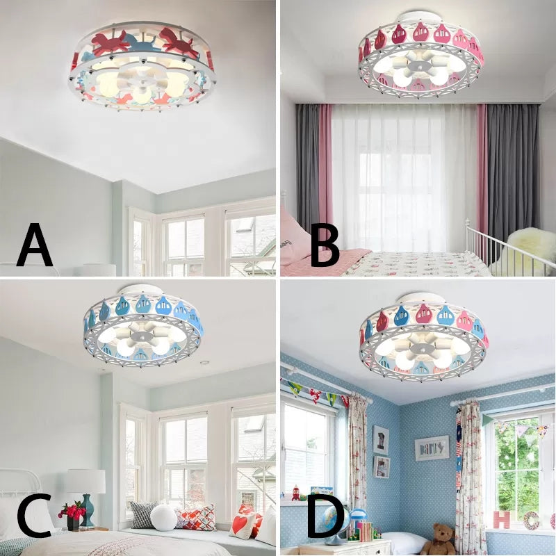 Nursing Room Drum Semi Flush Mount Light Metal Six Lights Cartoon Ceiling Lamp Clearhalo 'Ceiling Lights' 'Close To Ceiling Lights' 'Close to ceiling' 'Semi-flushmount' Lighting' 43855