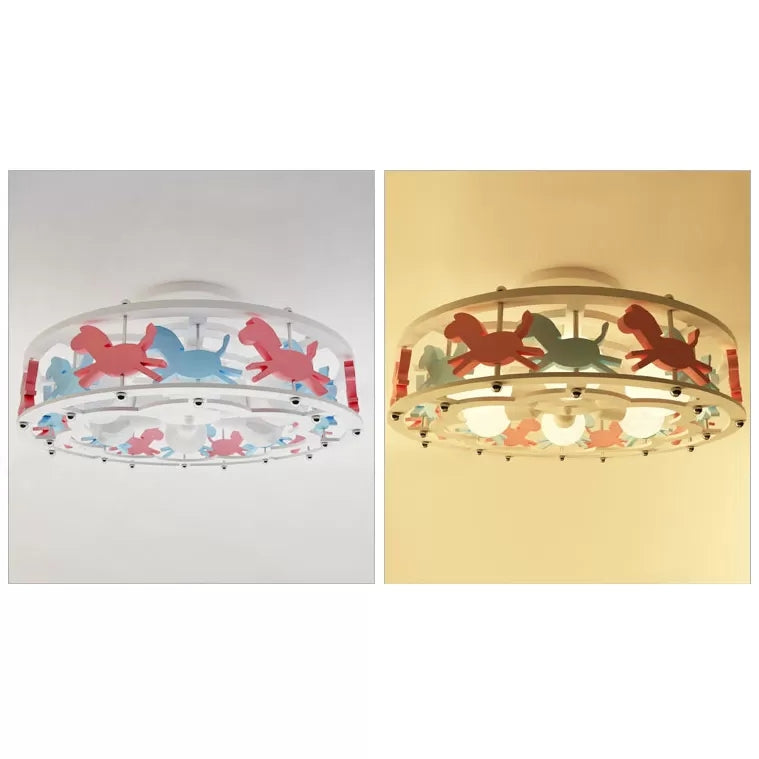 Nursing Room Drum Semi Flush Mount Light Metal Six Lights Cartoon Ceiling Lamp Clearhalo 'Ceiling Lights' 'Close To Ceiling Lights' 'Close to ceiling' 'Semi-flushmount' Lighting' 43857