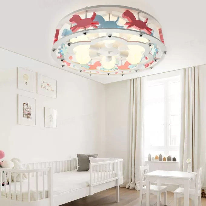 Nursing Room Drum Semi Flush Mount Light Metal Six Lights Cartoon Ceiling Lamp Clearhalo 'Ceiling Lights' 'Close To Ceiling Lights' 'Close to ceiling' 'Semi-flushmount' Lighting' 43858