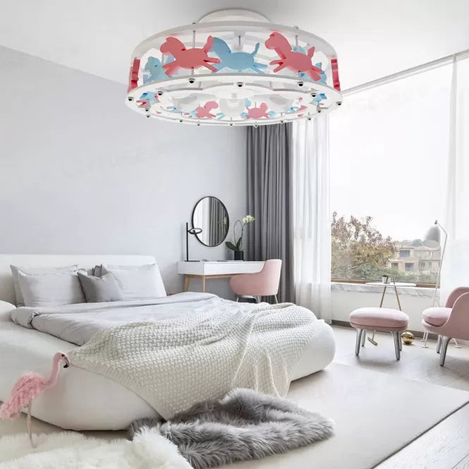 Nursing Room Drum Semi Flush Mount Light Metal Six Lights Cartoon Ceiling Lamp Clearhalo 'Ceiling Lights' 'Close To Ceiling Lights' 'Close to ceiling' 'Semi-flushmount' Lighting' 43859