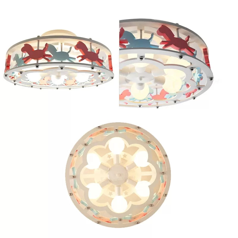 Nursing Room Drum Semi Flush Mount Light Metal Six Lights Cartoon Ceiling Lamp Clearhalo 'Ceiling Lights' 'Close To Ceiling Lights' 'Close to ceiling' 'Semi-flushmount' Lighting' 43860