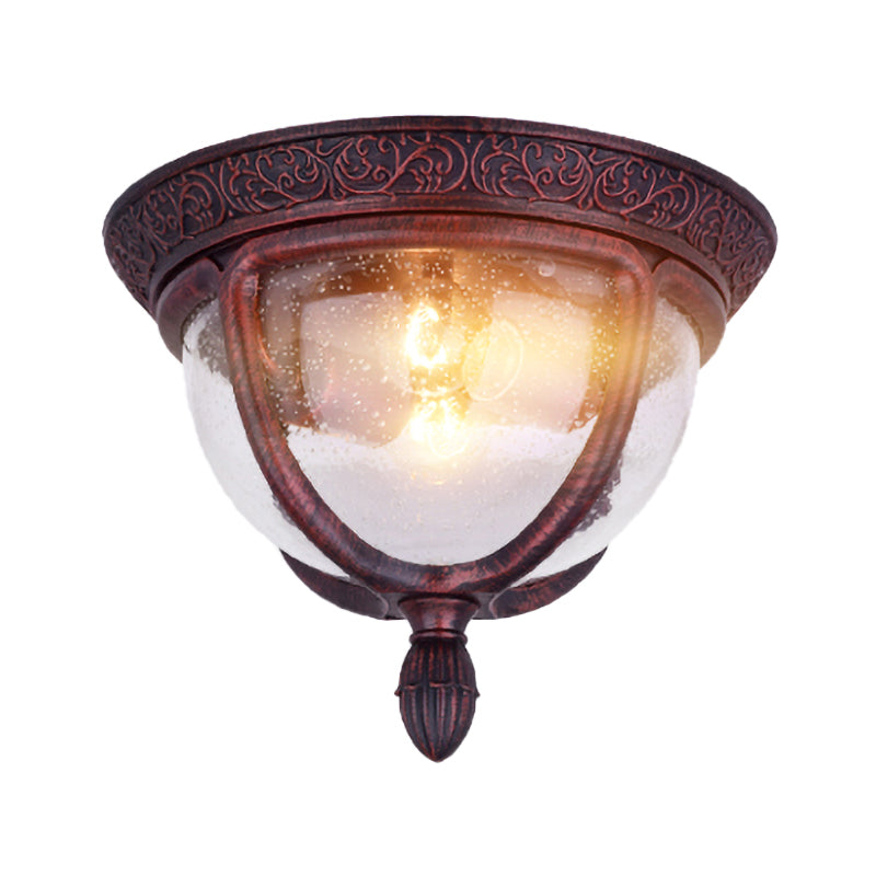 Copper Bowl Flush Lighting Vintage Seeded Glass 2 Bulbs Outdoor Flush Lighting for Balcony Clearhalo 'Ceiling Lights' 'Close To Ceiling Lights' 'Close to ceiling' 'Flush mount' Lighting' 438602