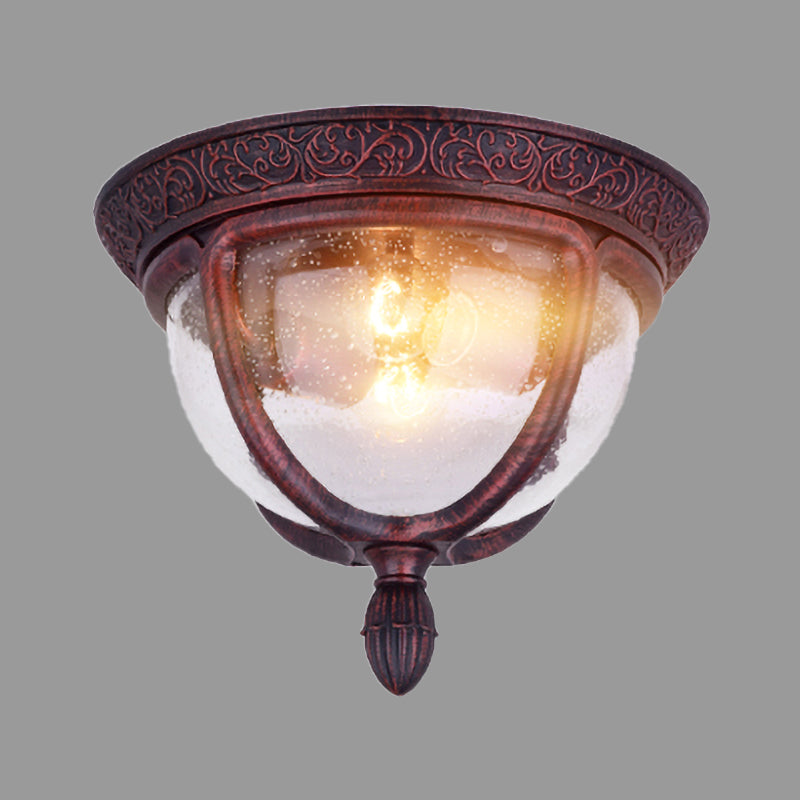 Copper Bowl Flush Lighting Vintage Seeded Glass 2 Bulbs Outdoor Flush Lighting for Balcony Clearhalo 'Ceiling Lights' 'Close To Ceiling Lights' 'Close to ceiling' 'Flush mount' Lighting' 438603