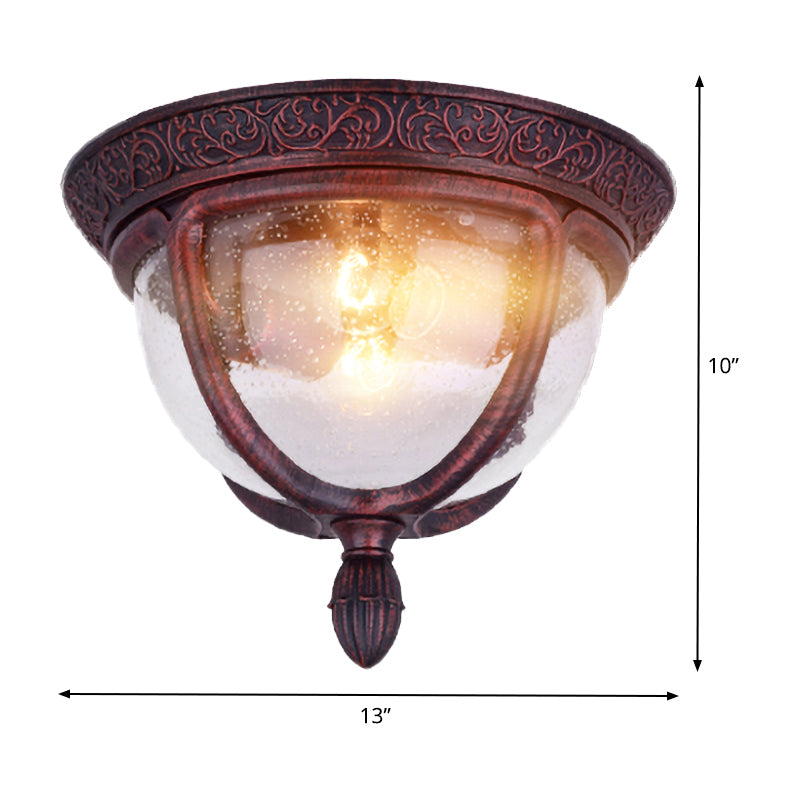 Copper Bowl Flush Lighting Vintage Seeded Glass 2 Bulbs Outdoor Flush Lighting for Balcony Clearhalo 'Ceiling Lights' 'Close To Ceiling Lights' 'Close to ceiling' 'Flush mount' Lighting' 438604