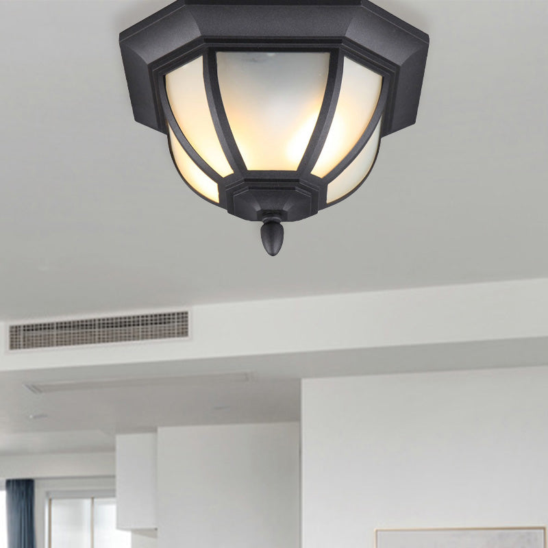 Industrial Bowl Flush Ceiling Light Opal Glass 2 Lights Outdoor Flush Mount in Black Clearhalo 'Ceiling Lights' 'Close To Ceiling Lights' 'Close to ceiling' 'Flush mount' Lighting' 438630