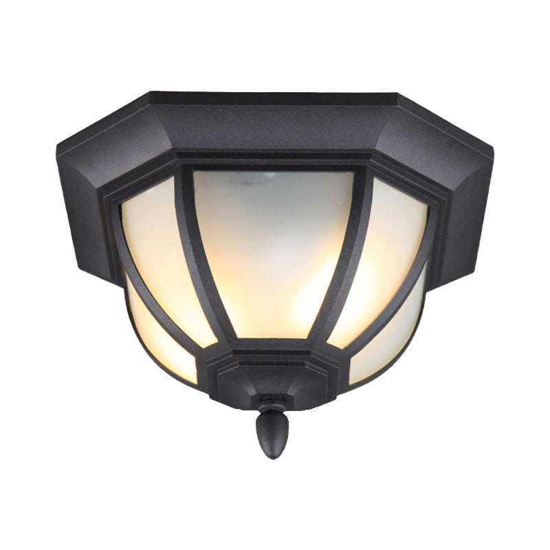 Industrial Bowl Flush Ceiling Light Opal Glass 2 Lights Outdoor Flush Mount in Black Clearhalo 'Ceiling Lights' 'Close To Ceiling Lights' 'Close to ceiling' 'Flush mount' Lighting' 438631