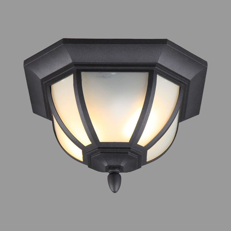 Industrial Bowl Flush Ceiling Light Opal Glass 2 Lights Outdoor Flush Mount in Black Clearhalo 'Ceiling Lights' 'Close To Ceiling Lights' 'Close to ceiling' 'Flush mount' Lighting' 438632