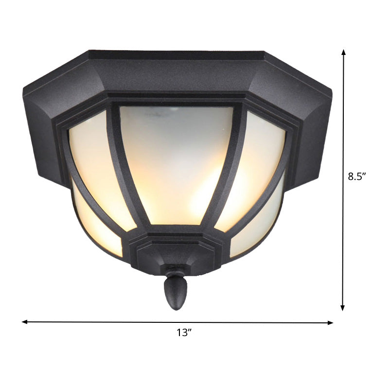 Industrial Bowl Flush Ceiling Light Opal Glass 2 Lights Outdoor Flush Mount in Black Clearhalo 'Ceiling Lights' 'Close To Ceiling Lights' 'Close to ceiling' 'Flush mount' Lighting' 438633