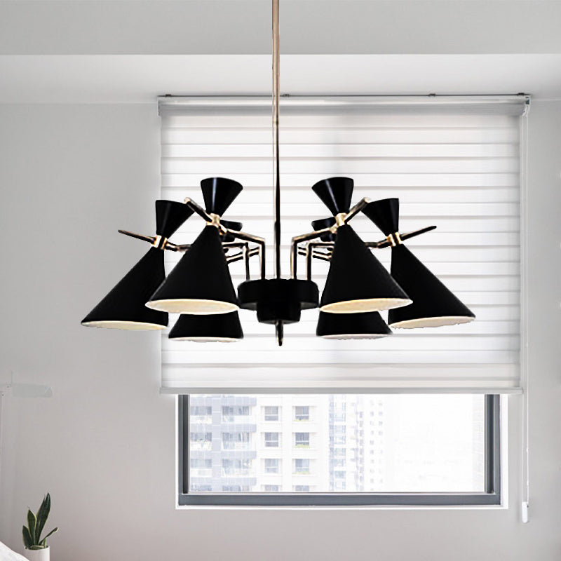 Nordic Bi-conical Pendant Chandelier Metal 3/6 Lights Black/White/Pink Dining Room Chandelier Lighting Fixture Clearhalo 'Ceiling Lights' 'Chandeliers' 'Modern Chandeliers' 'Modern' Lighting' 438642