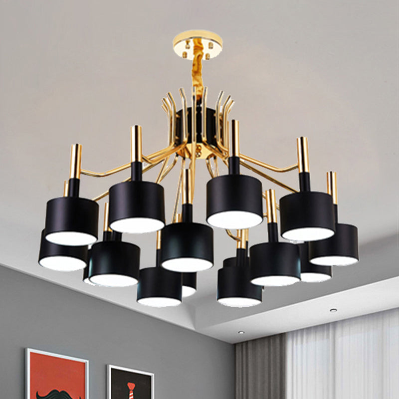 Starburst Ceiling Pendant Light with Drum Metal Shade Modern 12/15 Lights Black/White Chandelier Light for Bedroom Clearhalo 'Ceiling Lights' 'Chandeliers' 'Modern Chandeliers' 'Modern' Lighting' 438645