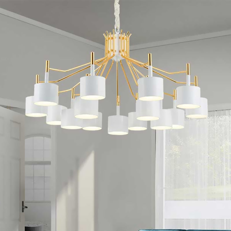 Starburst Ceiling Pendant Light with Drum Metal Shade Modern 12/15 Lights Black/White Chandelier Light for Bedroom Clearhalo 'Ceiling Lights' 'Chandeliers' 'Modern Chandeliers' 'Modern' Lighting' 438646