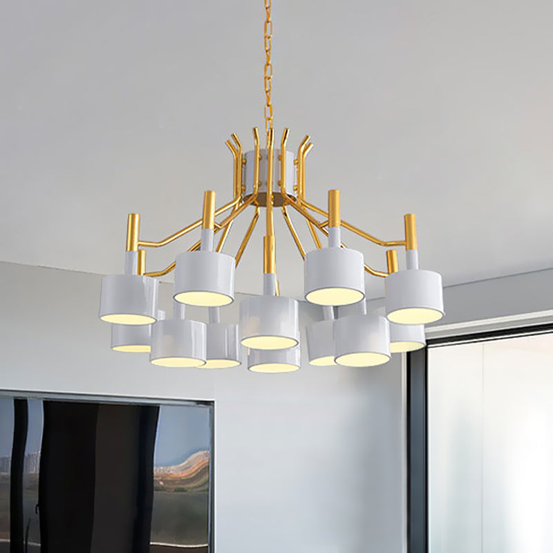 Starburst Ceiling Pendant Light with Drum Metal Shade Modern 12/15 Lights Black/White Chandelier Light for Bedroom Clearhalo 'Ceiling Lights' 'Chandeliers' 'Modern Chandeliers' 'Modern' Lighting' 438647