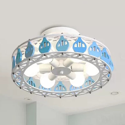 Nursing Room Drum Semi Flush Mount Light Metal Six Lights Cartoon Ceiling Lamp Blue Water Drop Clearhalo 'Ceiling Lights' 'Close To Ceiling Lights' 'Close to ceiling' 'Semi-flushmount' Lighting' 43865