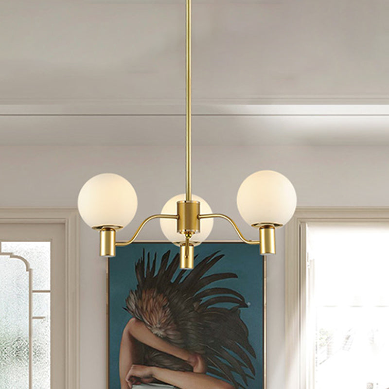 Radial White Glass Chandelier Lamp Post-Modern 3/6/8 Lights Gold Hanging Light Fixture with Ball Shade Clearhalo 'Ceiling Lights' 'Chandeliers' 'Glass shade' 'Glass' 'Modern Chandeliers' 'Modern' Lighting' 438652