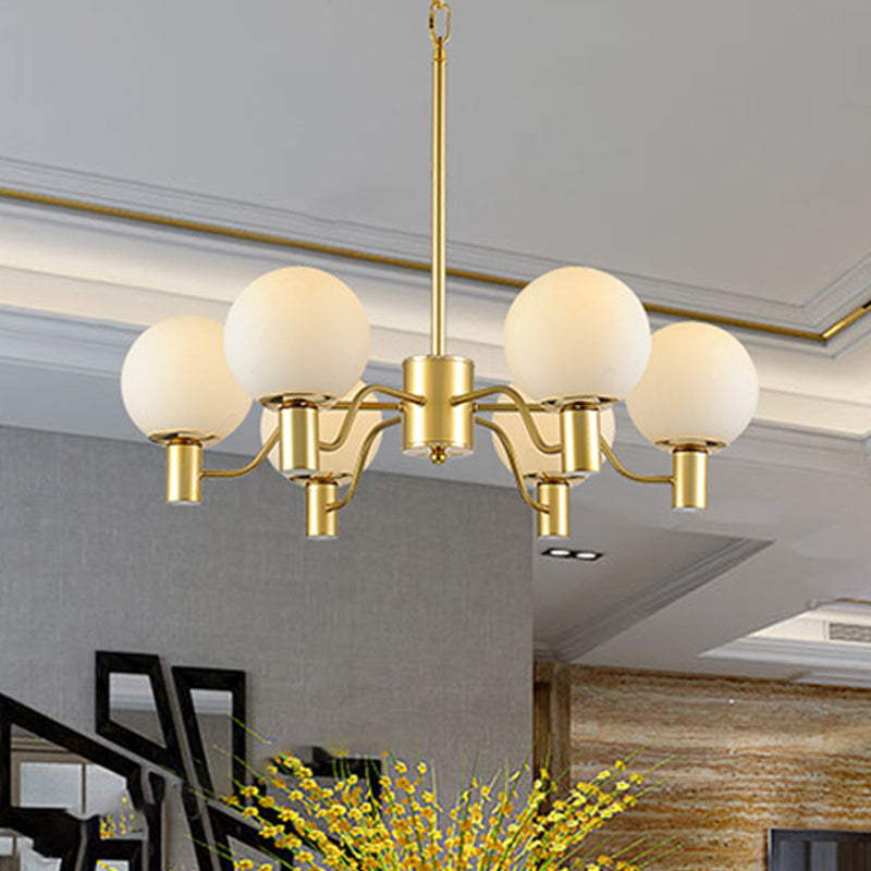 Radial White Glass Chandelier Lamp Post-Modern 3/6/8 Lights Gold Hanging Light Fixture with Ball Shade Clearhalo 'Ceiling Lights' 'Chandeliers' 'Glass shade' 'Glass' 'Modern Chandeliers' 'Modern' Lighting' 438653