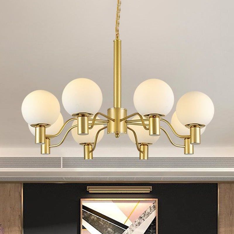 Radial White Glass Chandelier Lamp Post-Modern 3/6/8 Lights Gold Hanging Light Fixture with Ball Shade Clearhalo 'Ceiling Lights' 'Chandeliers' 'Glass shade' 'Glass' 'Modern Chandeliers' 'Modern' Lighting' 438654