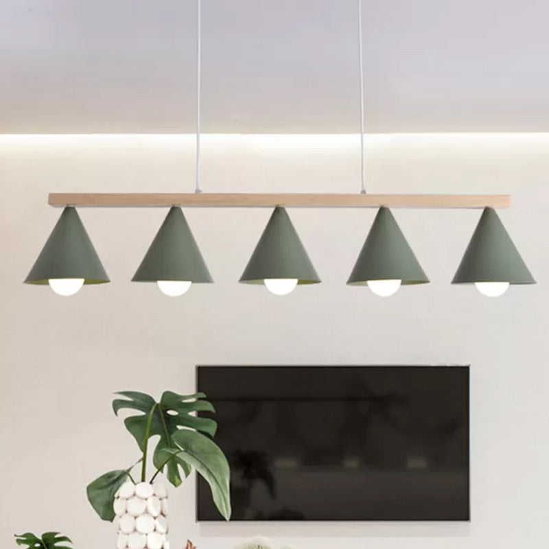 Nordic 3/5-Head Island Pendant with Iron Shade Green Tapered Ceiling Light Fixture Clearhalo 'Ceiling Lights' 'Island Lights' Lighting' 438655