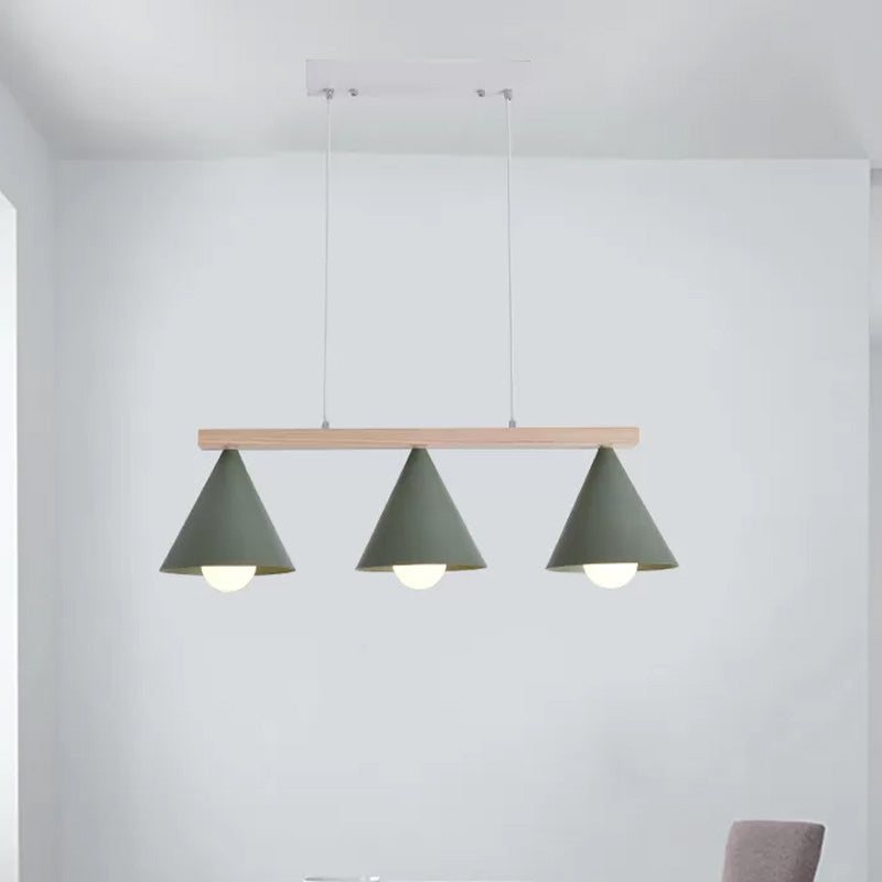 Nordic 3/5-Head Island Pendant with Iron Shade Green Tapered Ceiling Light Fixture Clearhalo 'Ceiling Lights' 'Island Lights' Lighting' 438656