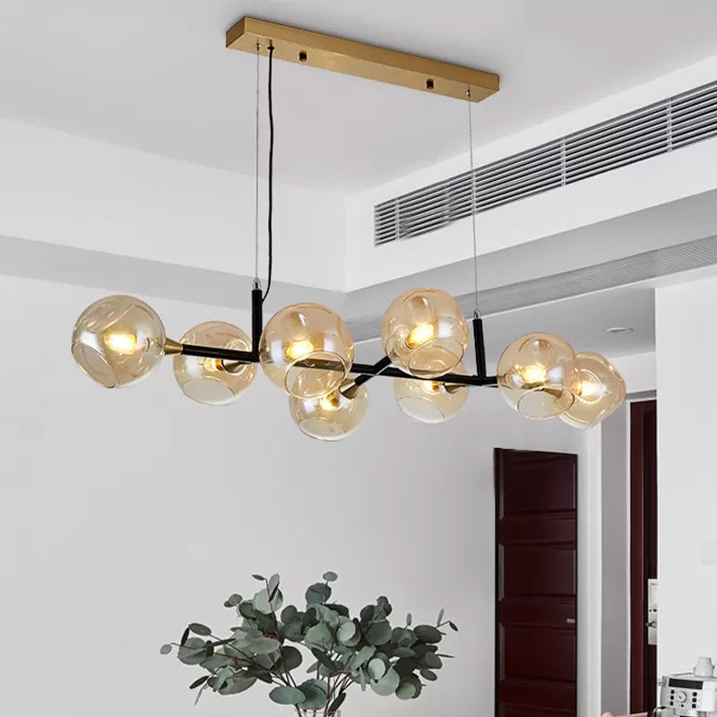 Amber Ball Island Lighting Postmodern 8 Lights Glass Hanging Pendant Lamp with Adjustable Cord Clearhalo 'Ceiling Lights' 'Glass shade' 'Glass' 'Island Lights' 'Pendant Lights' Lighting' 438658