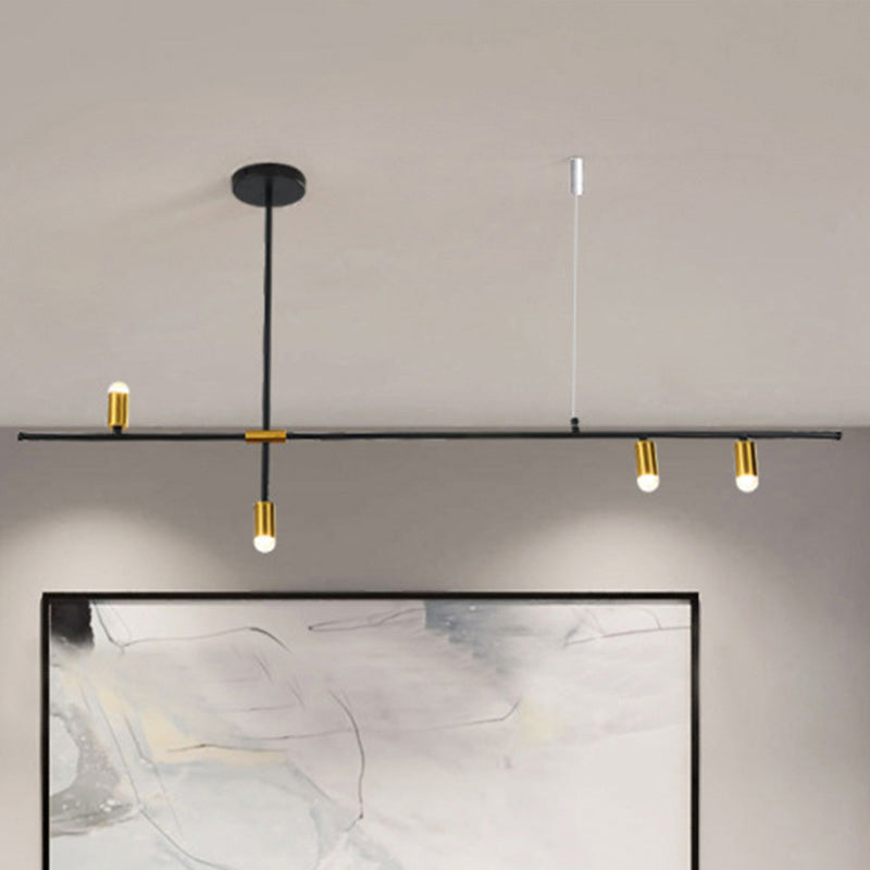 Metal Rectilinear Chandelier Light Modern 3/4/9 Lights Black Hanging Ceiling Light Fixture Clearhalo 'Ceiling Lights' 'Chandeliers' 'Modern Chandeliers' 'Modern' Lighting' 438669