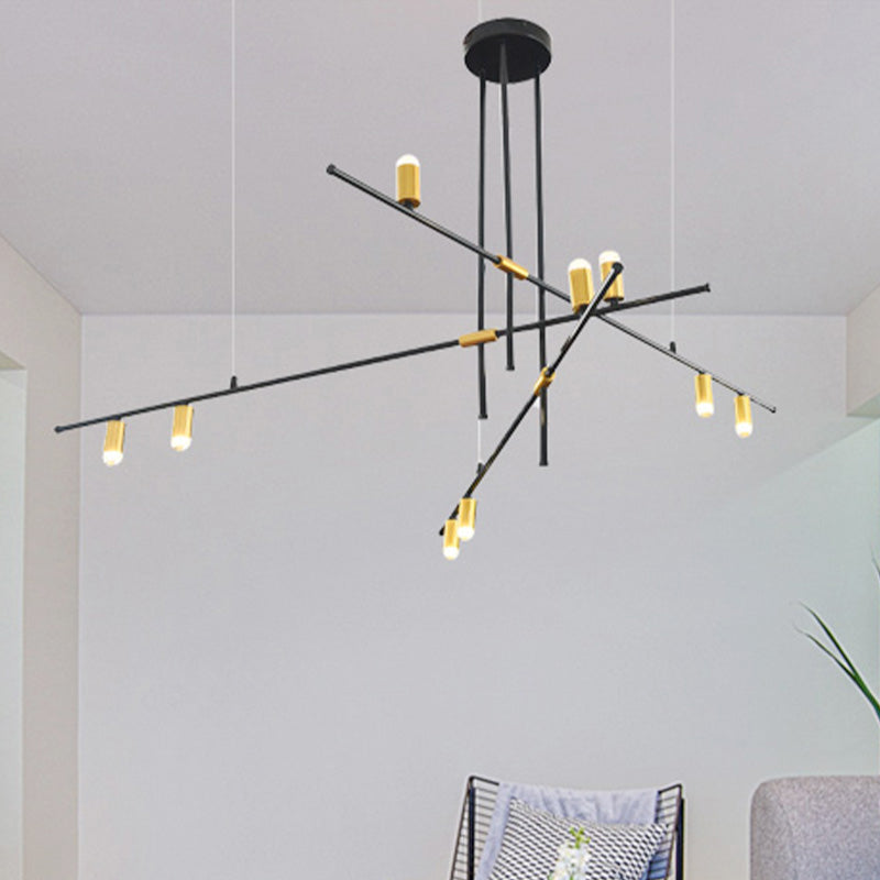 Metal Rectilinear Chandelier Light Modern 3/4/9 Lights Black Hanging Ceiling Light Fixture Clearhalo 'Ceiling Lights' 'Chandeliers' 'Modern Chandeliers' 'Modern' Lighting' 438670