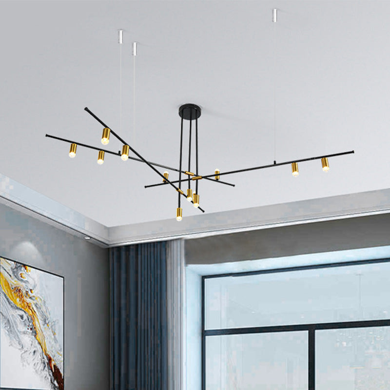 Metal Rectilinear Chandelier Light Modern 3/4/9 Lights Black Hanging Ceiling Light Fixture Clearhalo 'Ceiling Lights' 'Chandeliers' 'Modern Chandeliers' 'Modern' Lighting' 438671