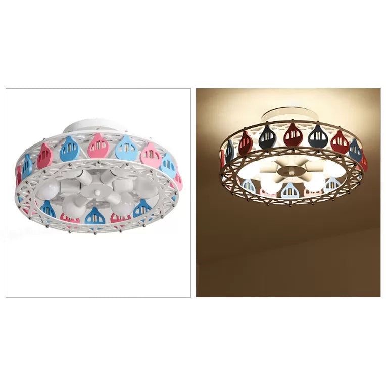 Nursing Room Drum Semi Flush Mount Light Metal Six Lights Cartoon Ceiling Lamp Clearhalo 'Ceiling Lights' 'Close To Ceiling Lights' 'Close to ceiling' 'Semi-flushmount' Lighting' 43868