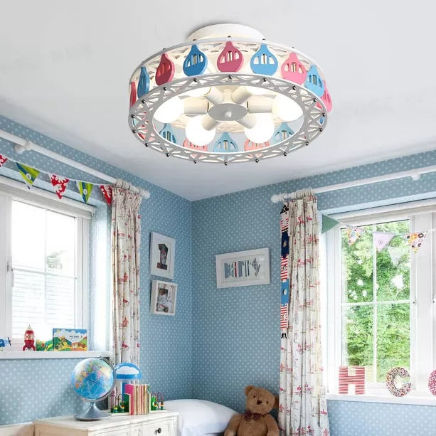 Nursing Room Drum Semi Flush Mount Light Metal Six Lights Cartoon Ceiling Lamp Clearhalo 'Ceiling Lights' 'Close To Ceiling Lights' 'Close to ceiling' 'Semi-flushmount' Lighting' 43869