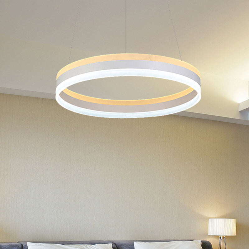 Silver Circular Ceiling Pendant Modern 1/2/3-Light Acrylic LED Chandelier Lighting Fixture Clearhalo 'Ceiling Lights' 'Chandeliers' 'Modern Chandeliers' 'Modern' Lighting' 438692