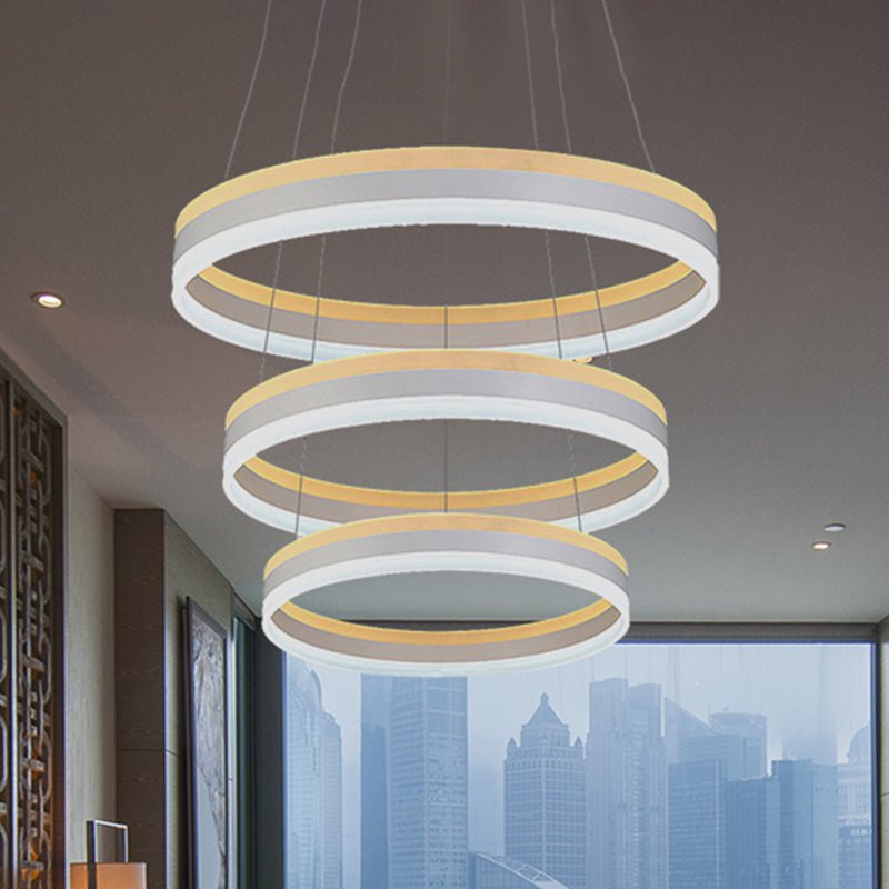 Silver Circular Ceiling Pendant Modern 1/2/3-Light Acrylic LED Chandelier Lighting Fixture Clearhalo 'Ceiling Lights' 'Chandeliers' 'Modern Chandeliers' 'Modern' Lighting' 438694