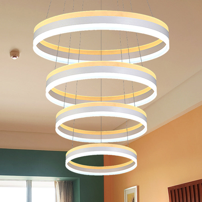 Silver Circular Ceiling Pendant Modern 1/2/3-Light Acrylic LED Chandelier Lighting Fixture Clearhalo 'Ceiling Lights' 'Chandeliers' 'Modern Chandeliers' 'Modern' Lighting' 438695