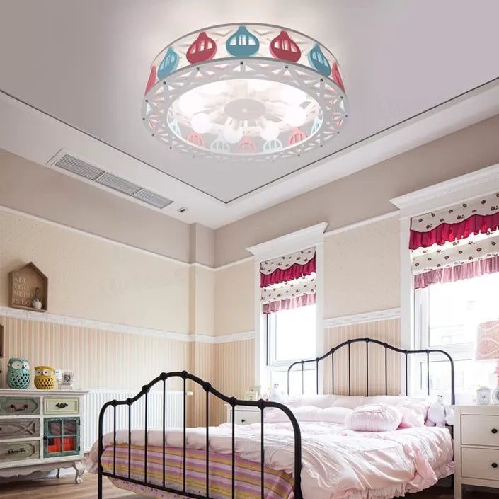 Nursing Room Drum Semi Flush Mount Light Metal Six Lights Cartoon Ceiling Lamp Clearhalo 'Ceiling Lights' 'Close To Ceiling Lights' 'Close to ceiling' 'Semi-flushmount' Lighting' 43870