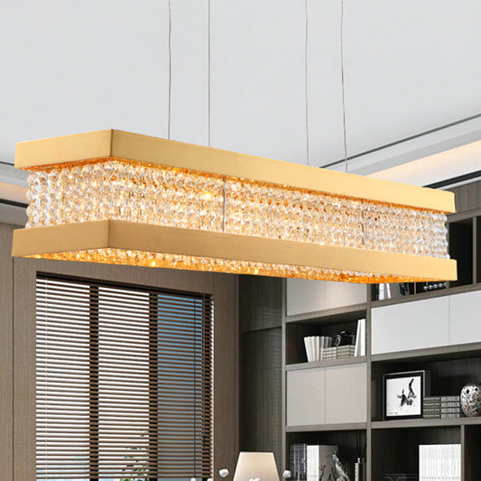 31.5"/39" Wide Bench LED Island Light Contemporary Crystal 1-Light Living Room Ceiling Pendant in Gold Clearhalo 'Ceiling Lights' 'Island Lights' Lighting' 438702