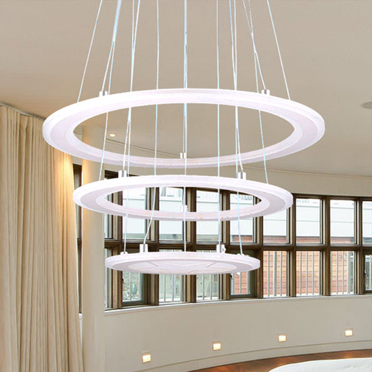 Simple Ring Chandelier Light Acrylic LED 3 Lights Bedroom Ceiling Drop Pendant in Warm/White Light Clearhalo 'Ceiling Lights' 'Chandeliers' 'Modern Chandeliers' 'Modern' Lighting' 438704