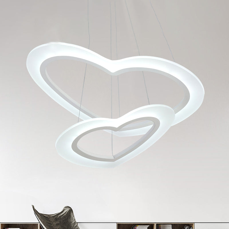 Heart-Shaped Chandelier Light Simple Acrylic LED 1/2/3-Head Living Room Ceiling Drop Pendant in Warm/White Light Clearhalo 'Ceiling Lights' 'Chandeliers' 'Modern Chandeliers' 'Modern' Lighting' 438707