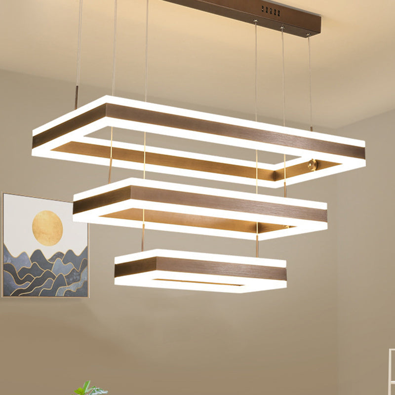 Brown Rectangular LED Chandelier Contemporary 1/2/3-Light Acrylic Ceiling Pendant in Warm/White Light Clearhalo 'Ceiling Lights' 'Chandeliers' 'Modern Chandeliers' 'Modern' Lighting' 438714