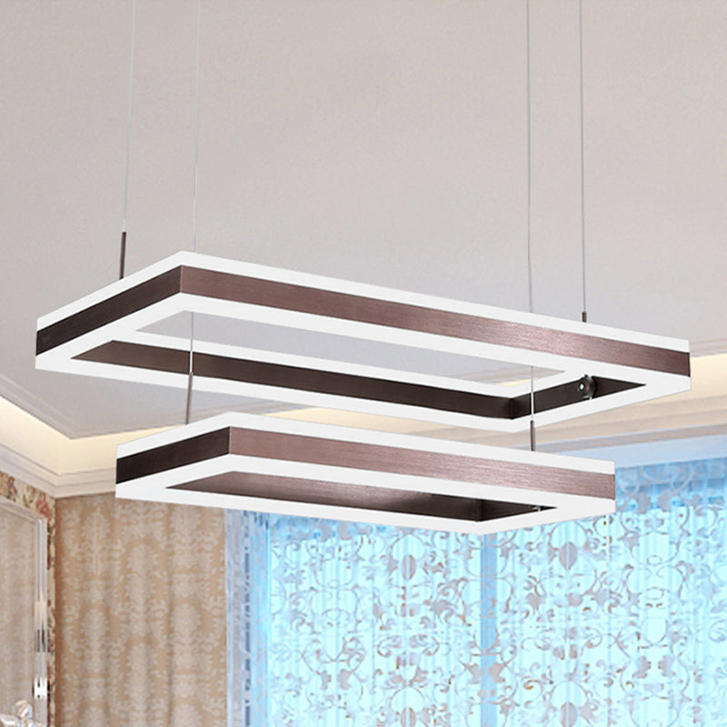 Brown Rectangular LED Chandelier Contemporary 1/2/3-Light Acrylic Ceiling Pendant in Warm/White Light Clearhalo 'Ceiling Lights' 'Chandeliers' 'Modern Chandeliers' 'Modern' Lighting' 438715