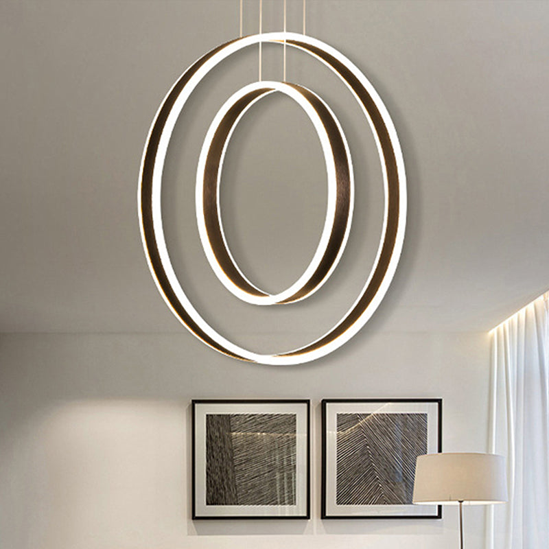 23.5"/31.5" Dia Rings Acrylic Chandelier Pendant Minimalist LED Brown Ceiling Light in Warm/White/Natural Light Clearhalo 'Ceiling Lights' 'Chandeliers' 'Modern Chandeliers' 'Modern' Lighting' 438718