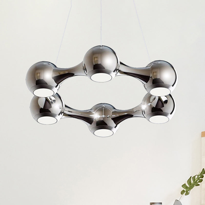 Dome Shade Hanging Light Modern Metal Black/Chrome LED Chandelier Light for Dining Room in Warm/White Clearhalo 'Ceiling Lights' 'Chandeliers' 'Modern Chandeliers' 'Modern' Lighting' 438722