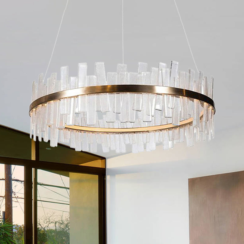 1/2 Lights Living Room Chandelier Lighting with Drum Crystal Shade Post Modern Gold LED Suspension Pendant Clearhalo 'Ceiling Lights' 'Chandeliers' 'Modern Chandeliers' 'Modern' Lighting' 438727