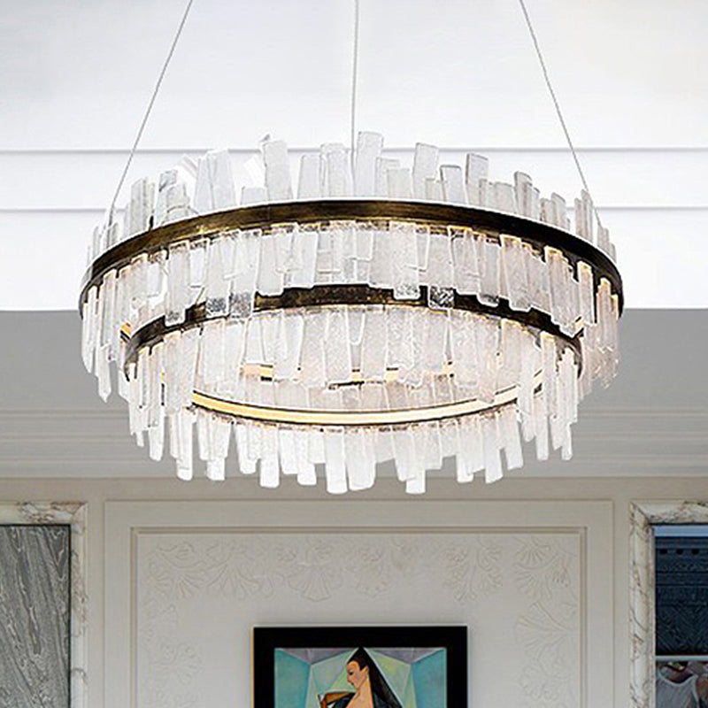 1/2 Lights Living Room Chandelier Lighting with Drum Crystal Shade Post Modern Gold LED Suspension Pendant Clearhalo 'Ceiling Lights' 'Chandeliers' 'Modern Chandeliers' 'Modern' Lighting' 438728