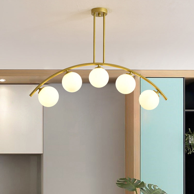 Postmodern 3/5/7-Light Island Pendant with Clear/White Shade Gold Curvy Ceiling Light for Kitchen Clearhalo 'Ceiling Lights' 'Close To Ceiling Lights' 'Glass shade' 'Glass' 'Island Lights' Lighting' 438732