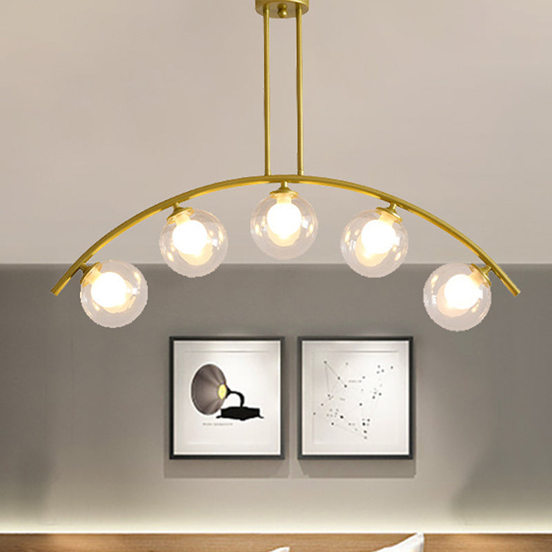 Postmodern 3/5/7-Light Island Pendant with Clear/White Shade Gold Curvy Ceiling Light for Kitchen Clearhalo 'Ceiling Lights' 'Close To Ceiling Lights' 'Glass shade' 'Glass' 'Island Lights' Lighting' 438736