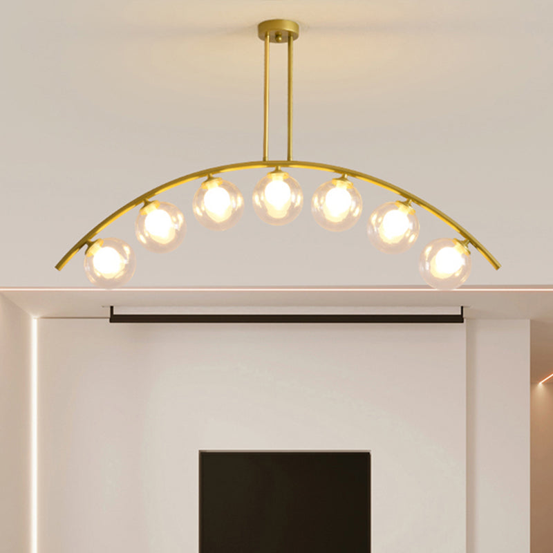 Postmodern 3/5/7-Light Island Pendant with Clear/White Shade Gold Curvy Ceiling Light for Kitchen Clearhalo 'Ceiling Lights' 'Close To Ceiling Lights' 'Glass shade' 'Glass' 'Island Lights' Lighting' 438737