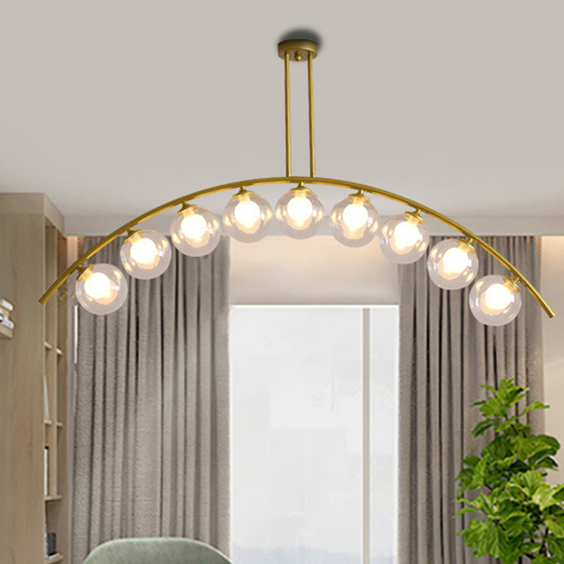 Postmodern 3/5/7-Light Island Pendant with Clear/White Shade Gold Curvy Ceiling Light for Kitchen Clearhalo 'Ceiling Lights' 'Close To Ceiling Lights' 'Glass shade' 'Glass' 'Island Lights' Lighting' 438738