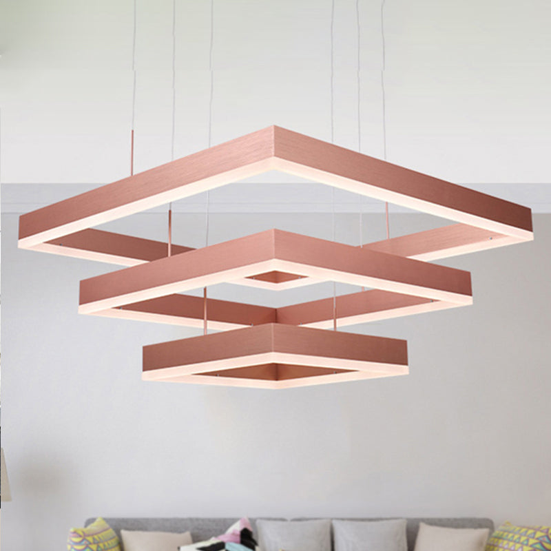 1/2/3-Light Bedroom Chandelier with Square Acrylic Shade Rose Gold Ceiling Pendant in Warm/White/Natural Light Clearhalo 'Ceiling Lights' 'Chandeliers' 'Modern Chandeliers' 'Modern' Lighting' 438747